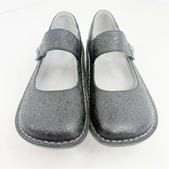 Alegria PALOMA 7507 Black Tooled Leather Mary Jane Support Comfort Orthotic Shoe - Picture 5 of 16